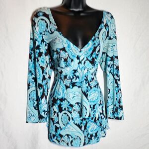 vintage y2k Blue & black whimsigothic 3/4 sleeve babydoll top